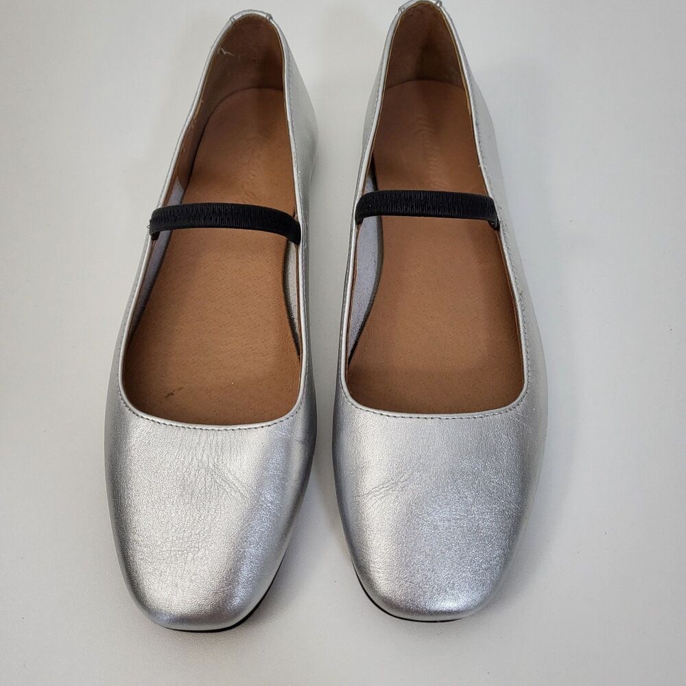 Madewell Silver Leather Ballet Flats with Black Strap - Picture 2 of 16
